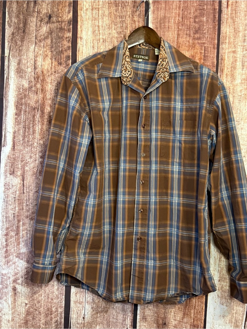 Stetson Brown and Blue Plaid Button-Down Shirt